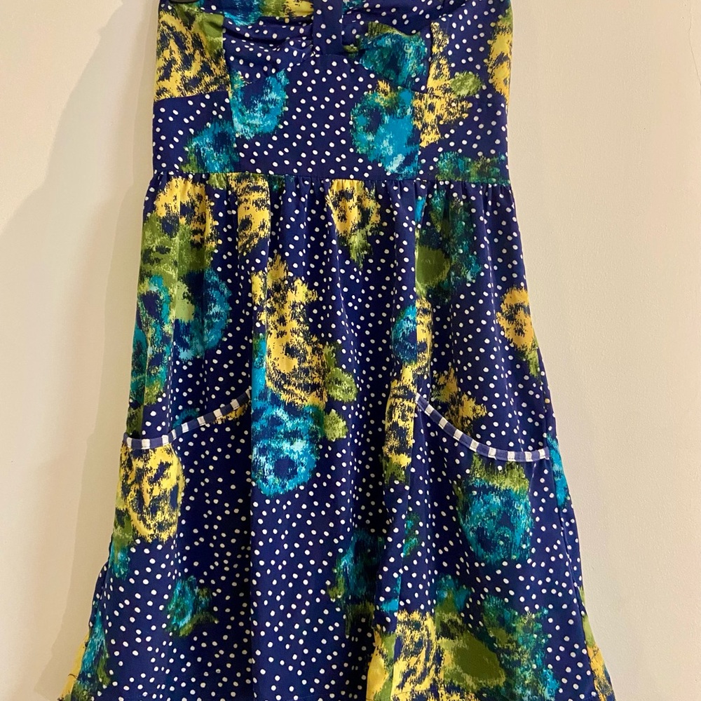 Forever 21 Strapless Blue and Yellow Dress